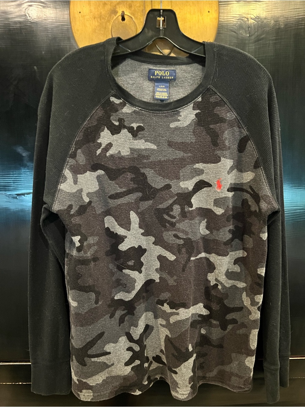 Polo by Ralph Lauren Black & Gray Camo Waffle-Knit Top with Red Pony